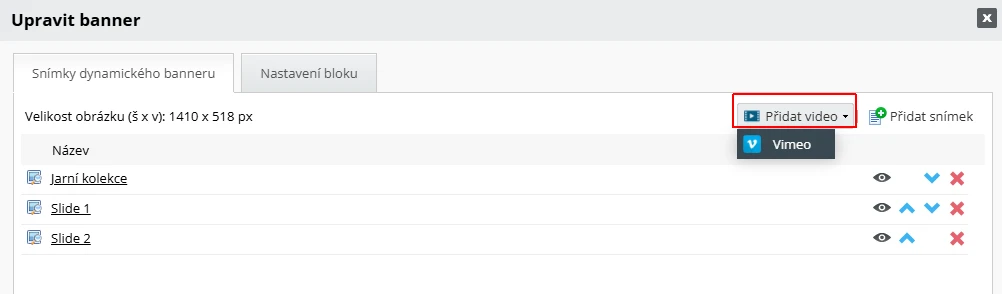 Vkládání vimeo videa do banneru