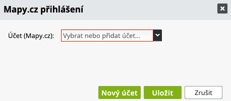 výběr účtu Mapy.cz