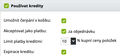 platba kredity za objednávku