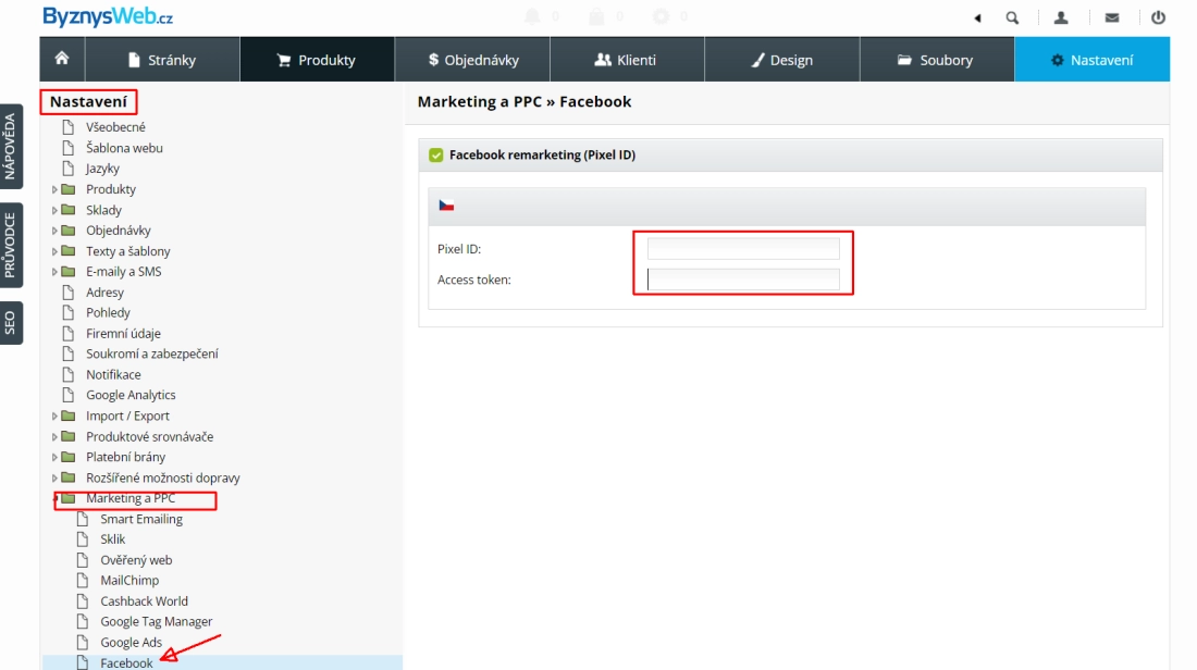 Přidání Access Tokenu z Facebook CAPI do administrace e-shopu - ByznysWeb.cz návod