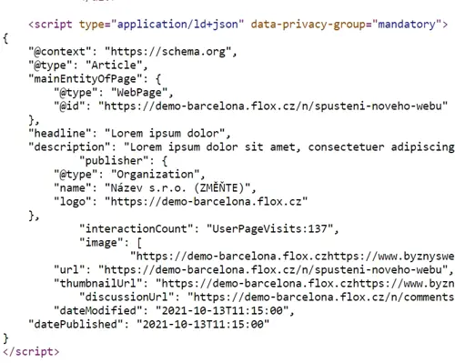 JSON-LD ukázka strukturovaných dat