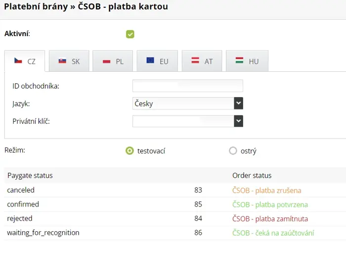 ČSOB platební brána platba kartou. Aktivace v administraci e-shopu