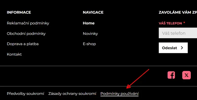 Strukturovaná data - podmínky používání v zápatí