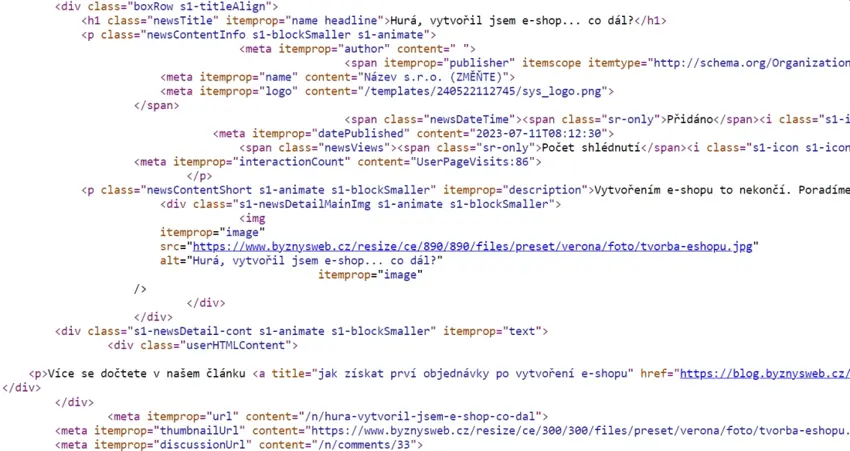 Příklad strukturovaných dat: mikrodata v bloku novinky